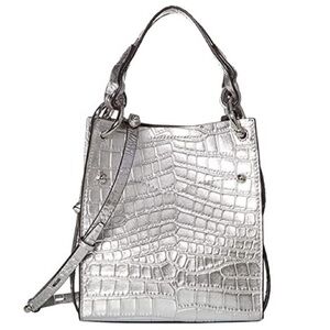 Rebecca Minkoff Kate Metallic Croc-Embossed Crossbody Bag Mini silver leather